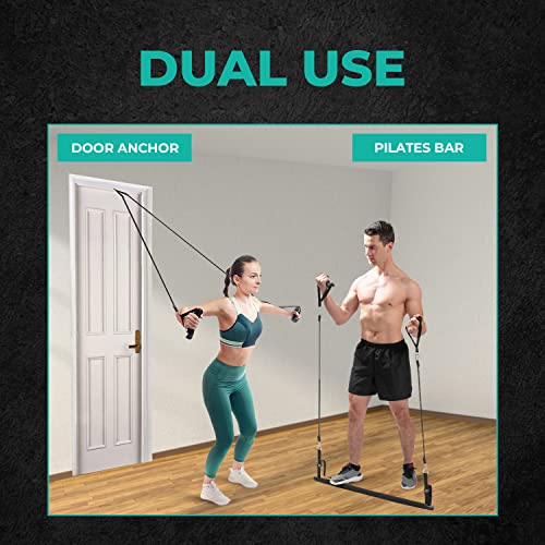 Premium Pilates Bar Kit with Resistance Bands - 6 Exercise Resistance Bands (15, 30, 50 lbs) - Home Workout Equipment for Women and Men - Pilates Stretch Fusion Bar for Effective Home Workouts
